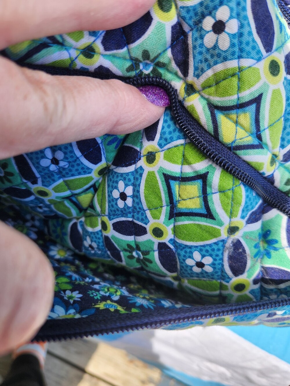 Vera Bradley Blue Green Floral Quilted Shoulder Bag - Picture 12 of 13